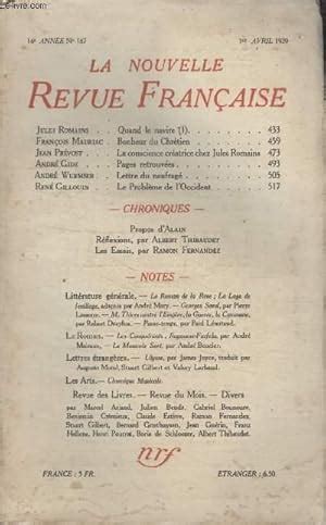 COLLECTION LA NOUVELLE REVUE FRANCAISE N 187 BONHEUR DU CHRETIEN PAR