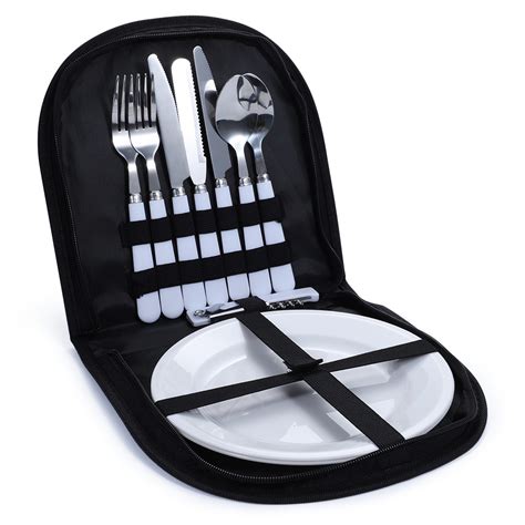 Travel Camping Portable Dinnerware Cutlery Sets With Handbag Plastic