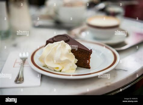 Austria Vienna Cafe Sacher Slice Of Sacher Torte Stock Photo Alamy