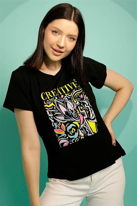 Buy Graphic And Text Print Top In Black 100 Cotton Online India Best