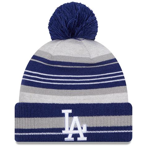 Los Angeles Dodgers New Era Cuffed Knit Hat with Pom - Gray/Royal