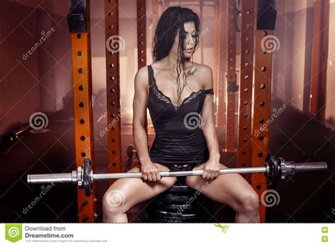 Sporty Brunette Woman In Gym Stock Image Image Of Hold Female 76204971
