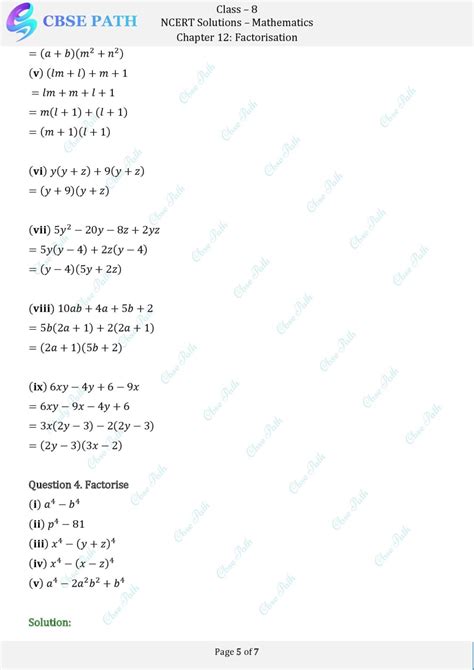 NCERT Solutions For Class 8 Maths Exercise 12 2 Factorisation CBSE Path