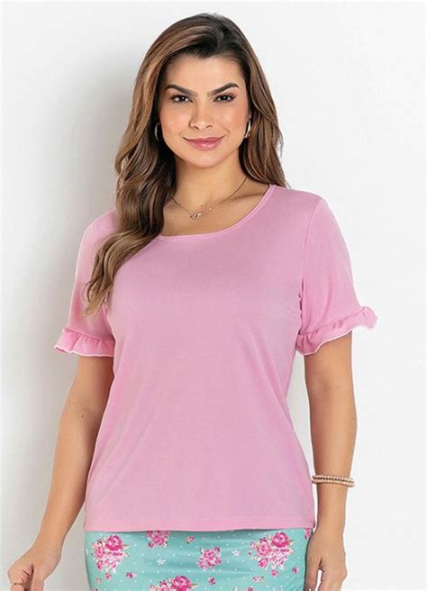 Blusa Babado Rosa Moda Evangélica Queima de Estoque