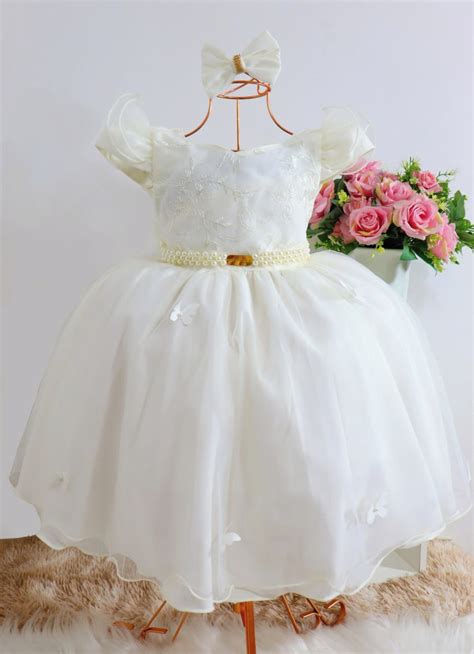 Vestido Infantil Off White Daminha De Renda C Borboletas Elo