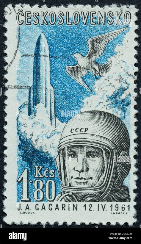 Yuri Gagarin On Czech Postage Stamp Commemorating Gagarins First Manned