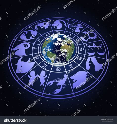 Vector Illustration Of Zodiac Signs Around The Planet Earth With A Clarification. Seamlessly ...