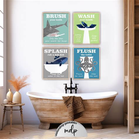 Bathroom Printable Signs Kids Nautical Bathroom Sign Wash Brush Wall