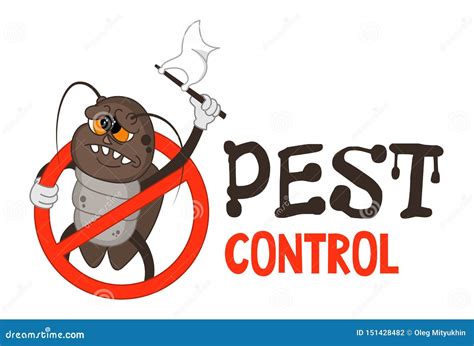 Funny Vector Illustration Of Pest Control Logo For Fumigation Business Comic Locked Cockroach