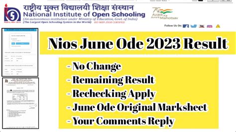 Nios June 2023 Ode Result Declared Rechecking Apply Original Marksheet