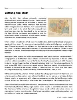 Settling The West Gilded Age Reading Worksheets And Answer Keys TpT