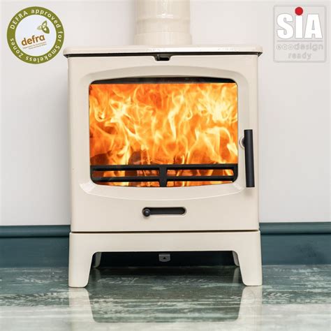 Ivory White Enamel Rock Midi Cast Iron Stove 5KW Defra Approved