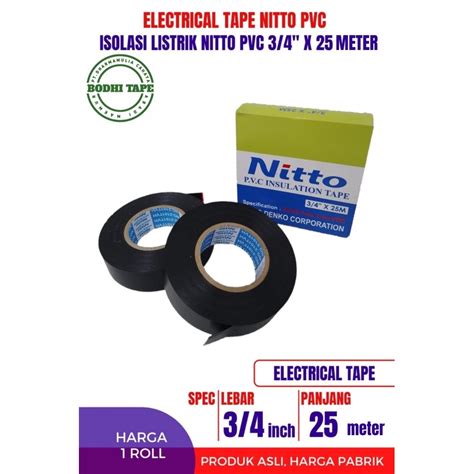 Jual NITTO ISOLASI LISTRIK ORIGINAL Tape Hitam PVC Kabel Nito 3 4 25M