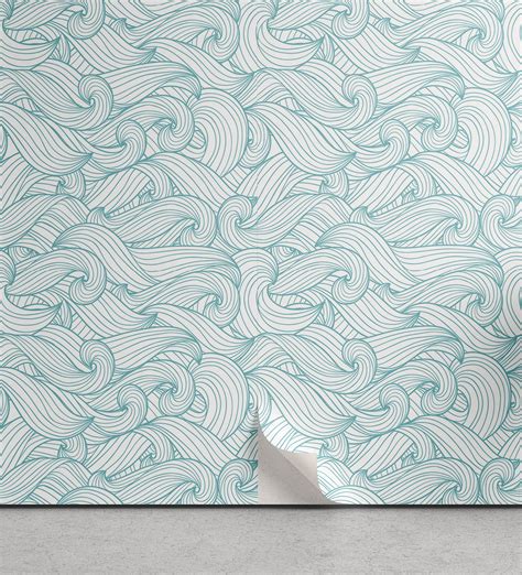 Turquoise Peel Stick Wallpaper Ocean Themed Waves Abstract Swirls