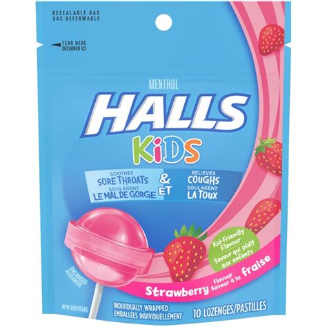 Halls Kids Strawberry Menthol Sore Throat And Cough Lozenges 10 Ct