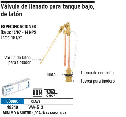 Vw Truper V Lvula De Llenado De Lat N Para Tanque Bajo Foset