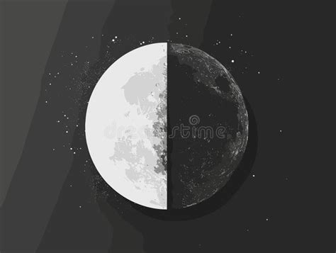 Black And White Image Of A Moon With A White Half Moon Stock Vector