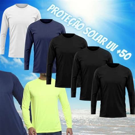 Kit 5 Camisetas Masculina DF Fit Manga Longa Segunda Pele Proteção