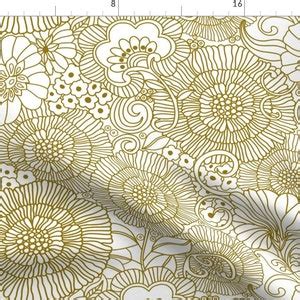 Flower Power Fabric Retro Kaleidescope White By Hnldesigns Mustard Gold