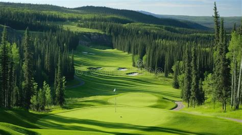 Large Beautiful Green Golf Course With Hills Stock Photo Image Of