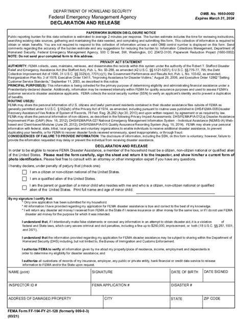 Declaration And Release FEMA Form 009 0 3 Declaration And Release