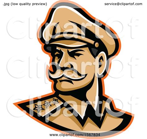 Clipart of a Retro American Three Star General Wearing a Peaked Cap ...