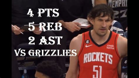 Boban Marjanovic 4 Pts 5 Reb 2 Ast Houston Rockets Vs Memphis Grizzlies