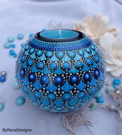 Blue Mandala Candle Holder Hand Painted Candle Holders Hand Painted