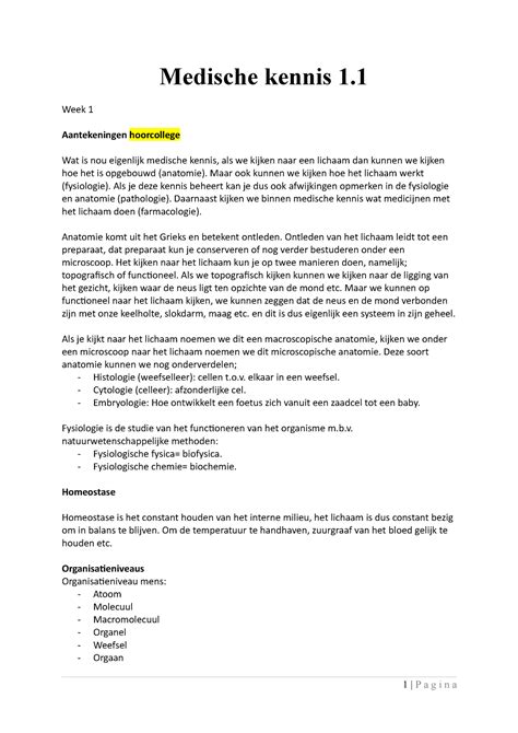 Medische Kennis Samenvatting Medische Kennis Week Aantekeningen