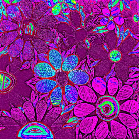 Psychedelic Purple Garden Of Flowers Mosaics By Wondermemosaics