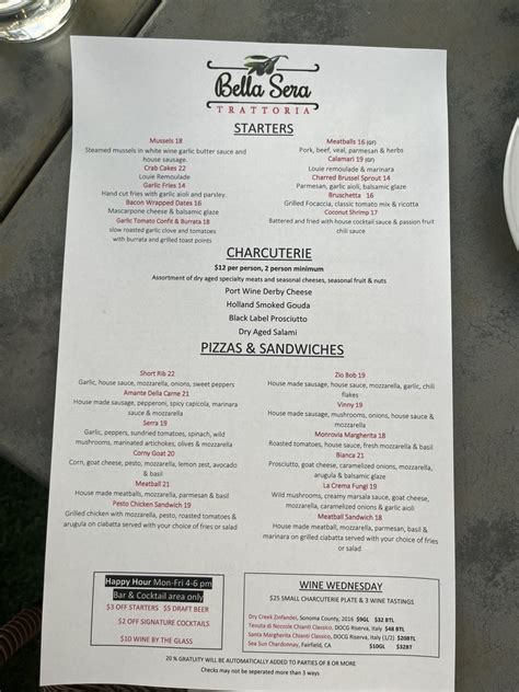 Menu Bella Sera Trattoria