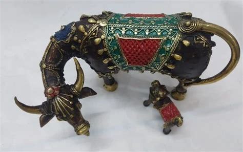 Multicolor Dhokra Brass Cow Statue At Rs Piece