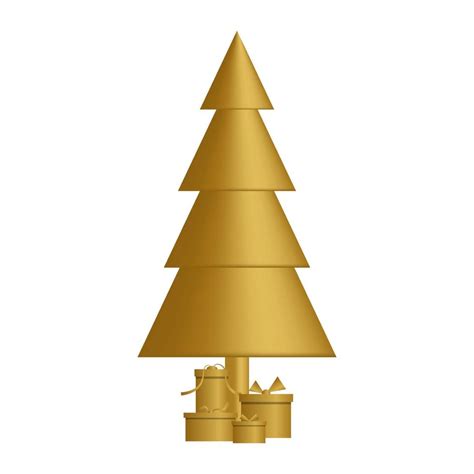 Gold Christmas Tree With Gift Boxes Isolated On White Background