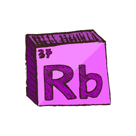 Vector Three Dimensional Hand Drawn Chemical Violet Or Purple Symbol Of Rubidium With An