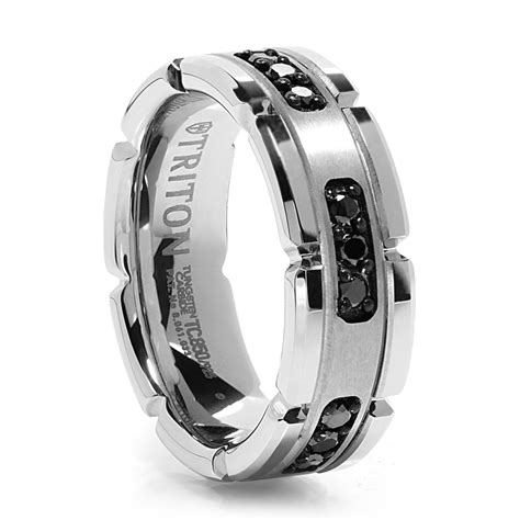 Triton Tungsten Ring With Black Diamonds