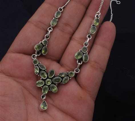 Peridot Gemstone Necklace 925 Sterling Silver Necklace Gift Etsy