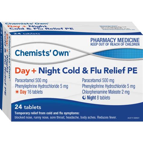 Chemists Own Cold Flu Relief Day Night Pe Tablets 24 Pack