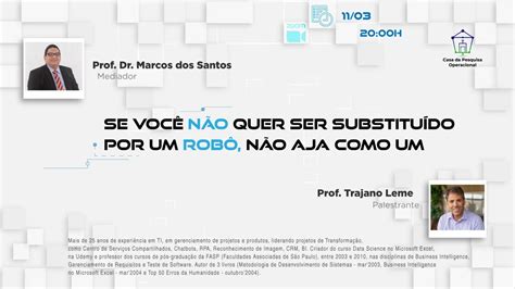 Live do dia 11MAR2021 Se você não quer ser substituído por um robô