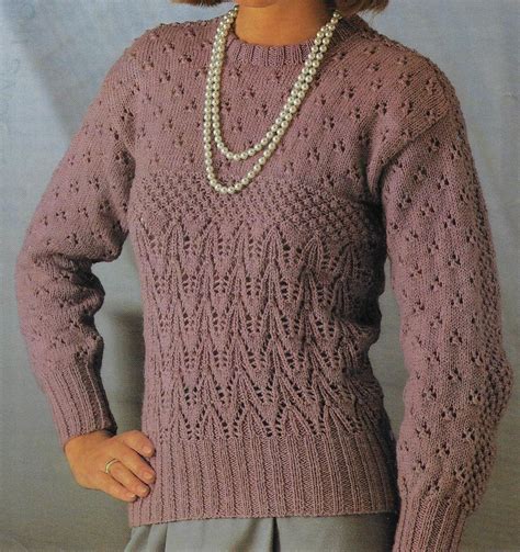 Women's Lacy Sweater Knitting Pattern DK 8 Ply Yarn 32-39 Inch Bust PDF ...