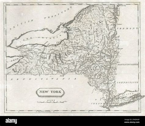 New York State Map By Arrowsmith Lewis 1812 Old Antique Plan Chart