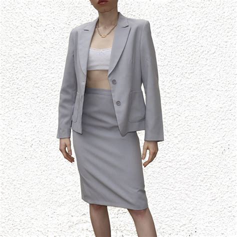 Grey Vintage Suit Two Piece Suit Set Skirt And Depop