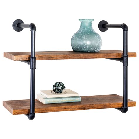 2-Tier Black Industrial Wall Shelf