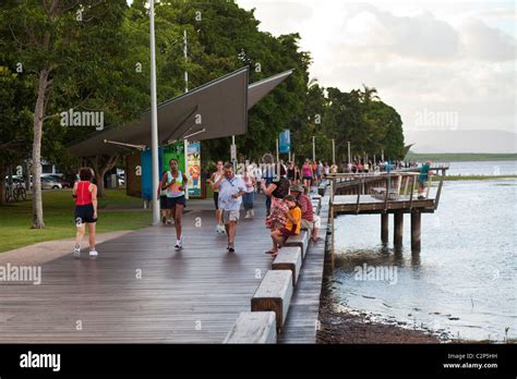 View along the Esplanade boardwalk. Cairns, Queensland, Australia Stock ...