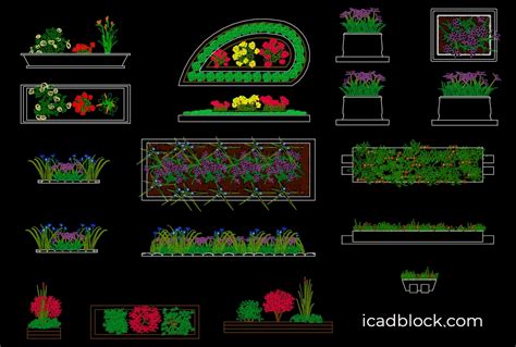 Colección De Macizos De Flores En Dwg Planta Y Alzado Icadblock