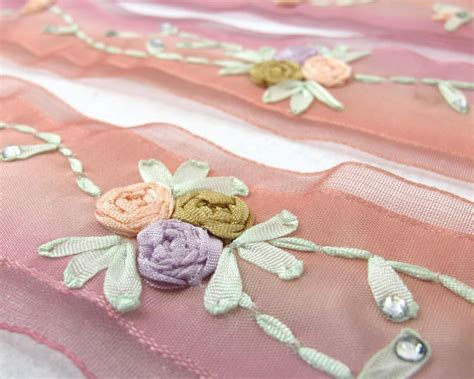 Embroidered Floral Ombre Printed Ribbon Trim With Rhinestone Unique