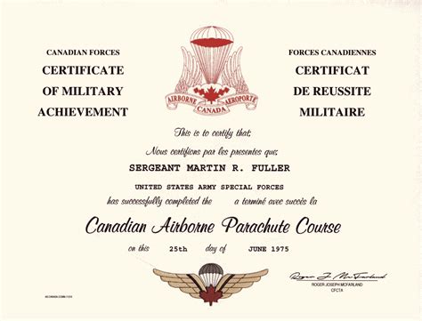 Canadian Basic Airborne Jump Wings Certificate