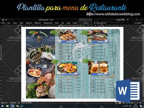 Descargar plantilla Word de menú para restaurantes de mariscos