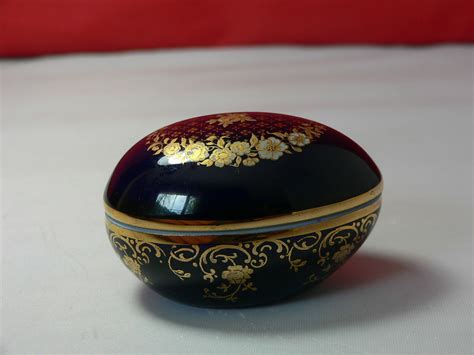 Limoges Castle France Porcelaine K Gold Cobalt Blue Egg Shaped