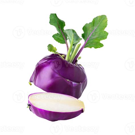 AI Generated Floating Of Fresh Purple Kohlrabi With Sliced Without