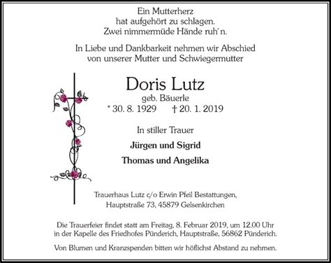 Traueranzeigen Von Doris Lutz Rz Trauer De